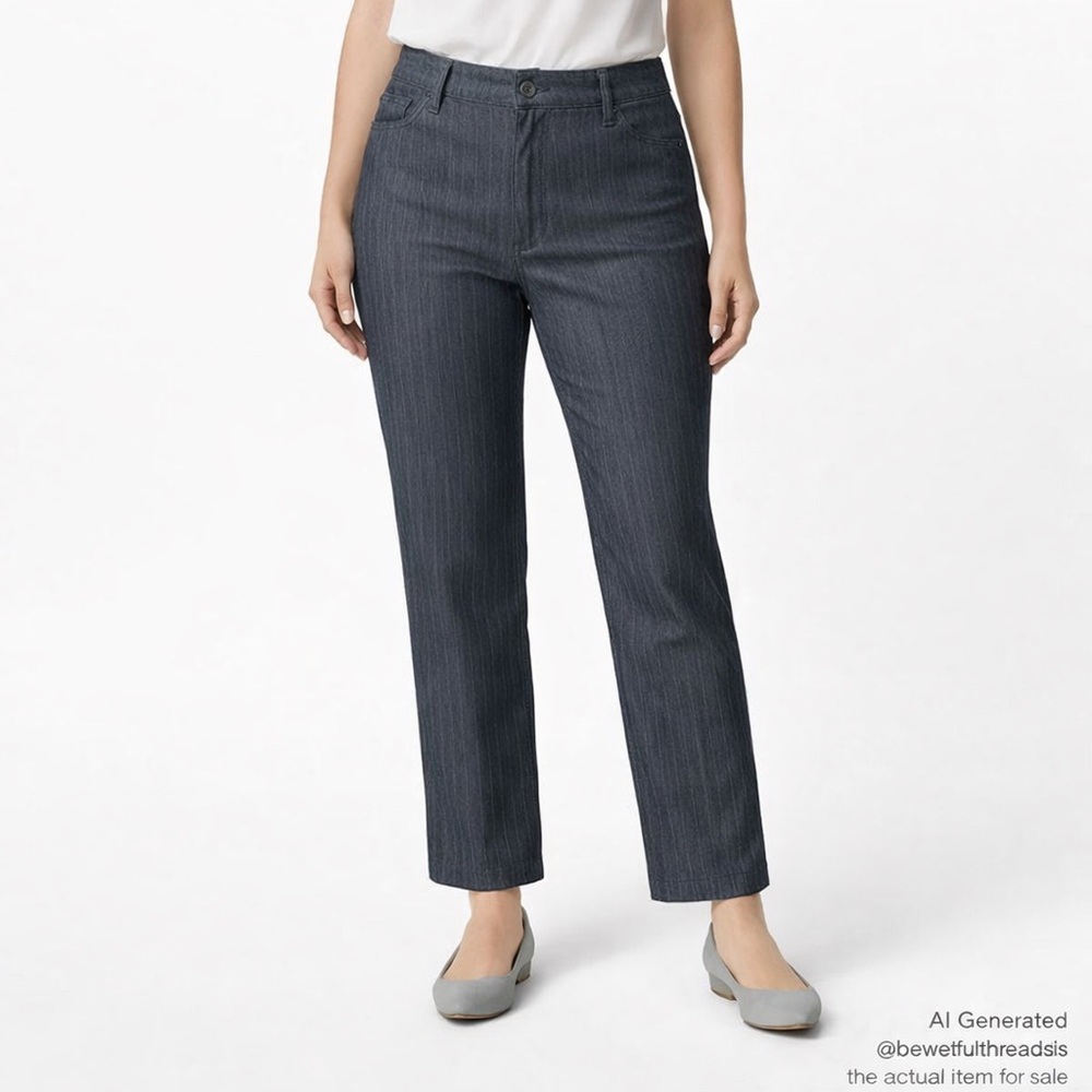 Lee Riders 12P Blue-Grey Pinstripe Straight Dress Jeans
